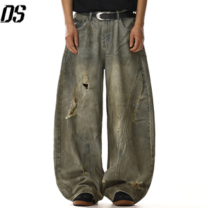 <span class=keywords><strong>Jeans</strong></span> di Qualità Personalizzati, Stile Distressed a <span class=keywords><strong>Gamba</strong></span> <span class=keywords><strong>Larga</strong></span> e Vestibilità Comoda - Pantaloni <span class=keywords><strong>Jeans</strong></span> da Uomo Grigio Chiaro Stile Baggy - Product Image 1