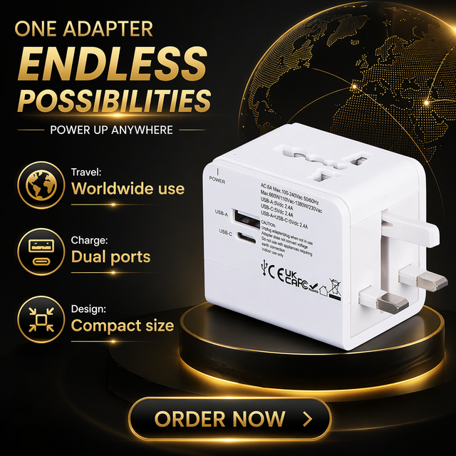 FOXCAN All-in-One Dual USB International Wall Charger PC Fireproof Material Over-Charging Protection Universal Travel Adapter