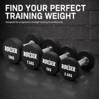 Set Dumbbell Urethane CPU Logo Kustom Rouser Fitness, Berat Tetap Kepala Bulat dengan Gagang Krom Berknurling untuk Gym Komersial