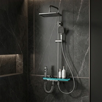 Vente directe usine Ensemble de douche thermostatique à affichage numérique, finition laiton brossé gris canon, avec éclairage d'ambiance piano
