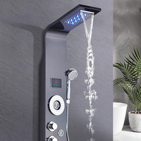 Panneau de douche thermostatique LED avec jets de pluie et cascade pour salle de bain