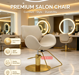 Fauteuil <span class=keywords><strong>de</strong></span> <span class=keywords><strong>coiffure</strong></span> moderne <span class=keywords><strong>de</strong></span> luxe minimaliste en acier inoxydable rose avec base hydraulique dorée, pivotant à 360°, confortable et rembourré en PU pour barbier - Product Image 4