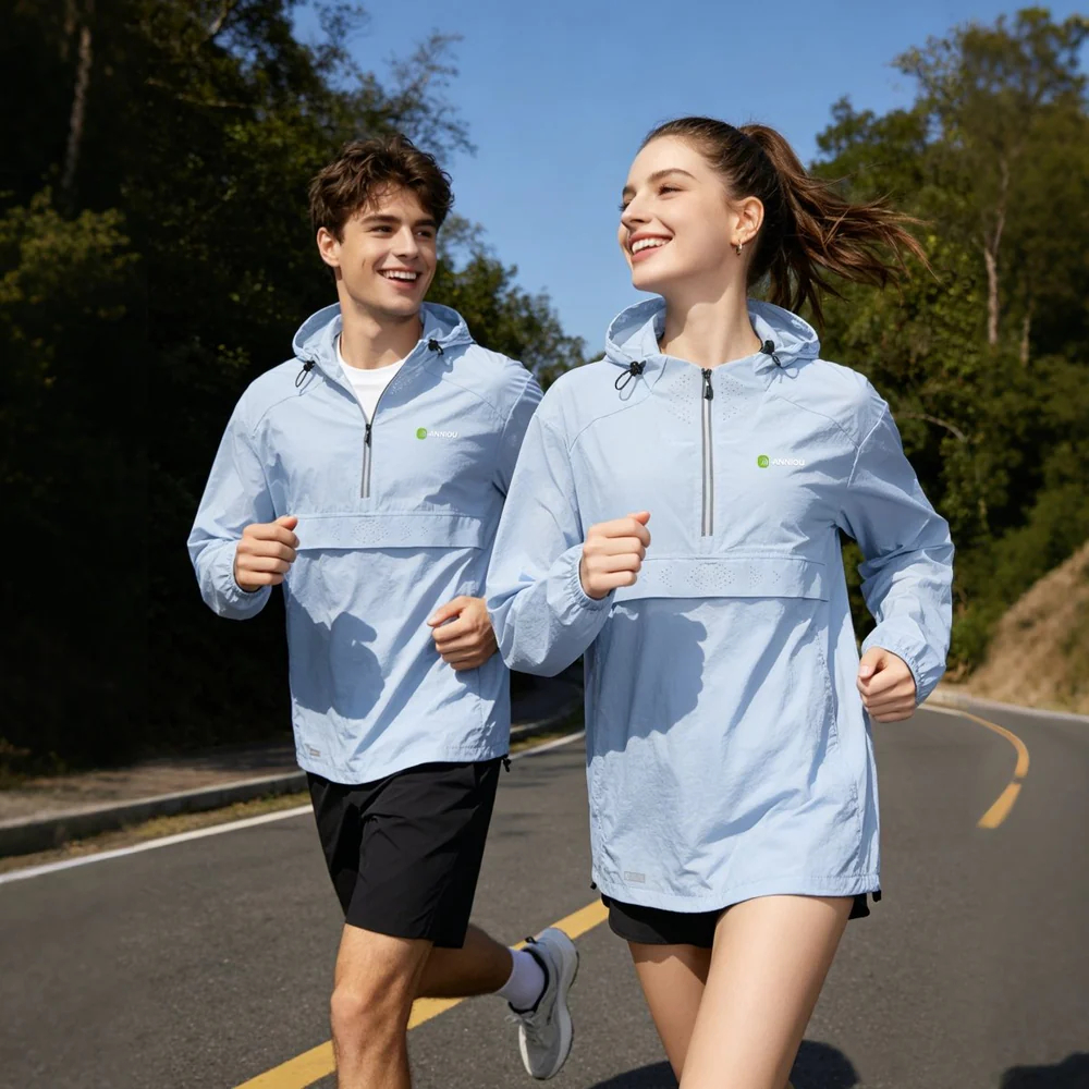 Custom Lightweight Breathable Sports Hooded Sun Shirt Quick Dry Cooling Half Zip Pullover UV Protection for Men Women Couples