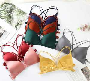 Sujetador sin aros de color liso con cierre frontal, transpirable, tejido sin costuras, cómodo, tipo sling, talla única, copa 3/4 - Product Image 3