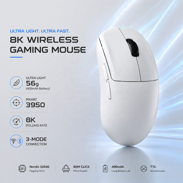 OEM ODM Custom Logo Pixart 3950 30000 DPI 8K Polling Ultra Lightweight Wireless Gaming Mouse Manufacturer