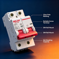 Mini Interruptor Automático Delixi MCB 2P, Carcasa IP20, Capacidad de Ruptura de 6kA, Protección Li, Certificación CCC CE, Múltiples Tipos