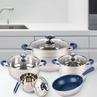 Set panci dan panci Stainless Steel klasik, dengan pegangan Bakelite, peralatan masak grosir dapur baru untuk kompor Gas untuk penggunaan di rumah