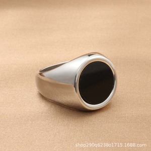 Men's <b>Titanium</b> Steel Round <b>Ring</b> Glossy Silver Bezel Setting Gift Jewelry - Product Image 2