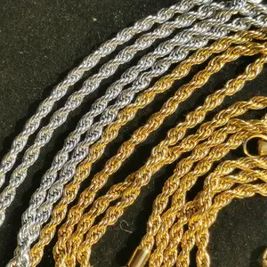 Paslanmaz çelik zincir altın ve gümüş büküm halat zincir 3mm altın ve gümüş 16 18 inç zinciri hip hop takı fabrika fiyat