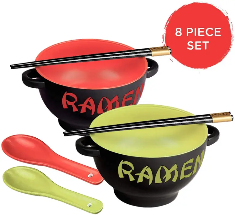 Tùy Chỉnh Nhật Bản Vòng Ramen Noodle Bowls Set Sứ Gốm Ramen Bát Với Đũa