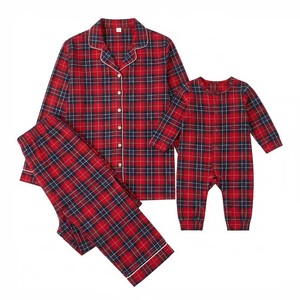 Pijamas Familiares <span class=keywords><strong>de</strong></span> Franela <span class=keywords><strong>de</strong></span> Otoño para Mujer, Diseño a Cuadros, Cuello Camisero, Envío Directo - Product Image 5