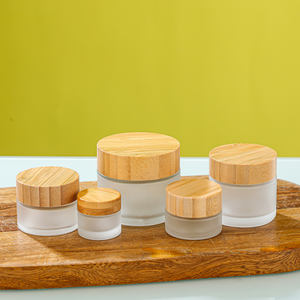 Ventes en gros d'usine de pots en verre, pots pour crème pour le visage, pots pour produits de soin de la peau, pot à crème noir givré avec couvercle en bambou - Product Image 6