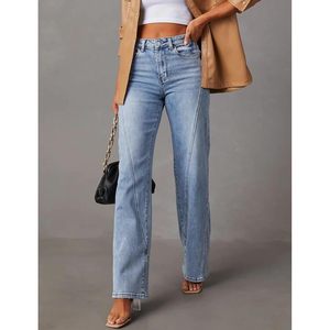 2025 High Street Style Baggy Straight Patchwork Transpirable Pantalones de mezclilla de cintura alta Y2K con pierna ancha para mujer - Product Image 6