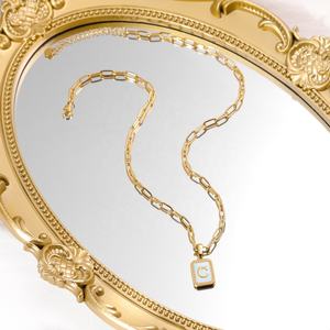 แฟชั่นชุบทองจดหมายเสน่ห์สร้อยคอเครื่องประดับสี่เหลี่ยมสแตนเลสสร้อยคอสำหรับผู้หญิง - Product Image 2