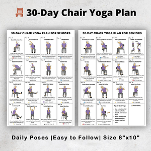 Piano di esercizi di yoga su sedia per anziani di 30 giorni, guida agli esercizi a casa, poster per stretching (set da 2 pezzi) - Product Image 1