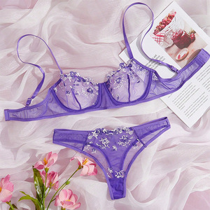 Kadınlar İçin Seksi İki Parçalı Dantel ve Fiyonklu <span class=keywords><strong>S</strong></span>ütyen Takımı, Desenli Nakış, Orta Destekli, Dikişsiz, Nefes Alabilen İç Giyim, Stokta - Product Image 1