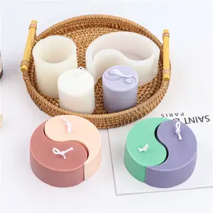 Ins Tai Chi Candles Mould Diy Cylindrical Yin Yang Fish Silicone Candle Mold moldes para velas wax candle halloween