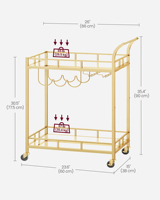 Chariot à cocktails VASAGLE pour cuisine, salle à manger, salon, chariot de service extérieur, chariot de bar à 2 niveaux avec porte-bouteilles