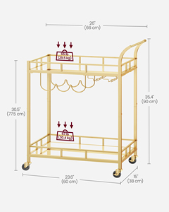Chariot à cocktails <span class=keywords><strong>VASAGLE</strong></span> pour <span class=keywords><strong>cuisine</strong></span>, salle à manger, salon, chariot <span class=keywords><strong>de</strong></span> service extérieur, chariot <span class=keywords><strong>de</strong></span> bar à 2 niveaux avec porte-bouteilles - Product Image 6