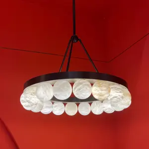 Diseño americano Sala de estar Tienda Decoración Candelabro de alabastro Personalizado Diseño creativo moderno Lámpara de mármol de cristal circular - Product Image 4