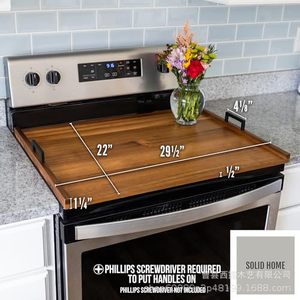 Wooden Patina <b>Stove</b> Lid Cutting Board Tray Rectangle With Handle For Kitchen Electric <b>Stoves</b> - Product Image 4