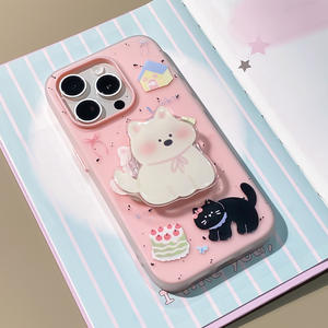 Funda de Teléfono con Diseño de Cachorro de Dibujos Animados Mowang, con Función de Maquillaje, para 15/16 Pro/14 Pro Max, Material TPU+PC - Product Image 2