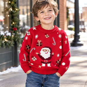 <span class=keywords><strong>Pull</strong></span> en viscose tricoté à col rond pour enfants, garçons et filles, style occidental, dessin animé de Noël, extensible, pour l'automne et l'hiver - Product Image 4