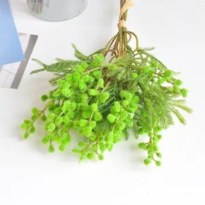 Artificial Flowers Flocked Acacia Bride Holding Plastic Fern Plant Home Living Room Table green