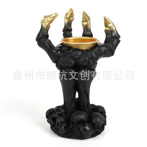 Skull Hand <b>Candlestick</b> Resin Halloween Decoration Indoor <b>White</b> Black Color Light Feature Personal Gift - Product Image 5