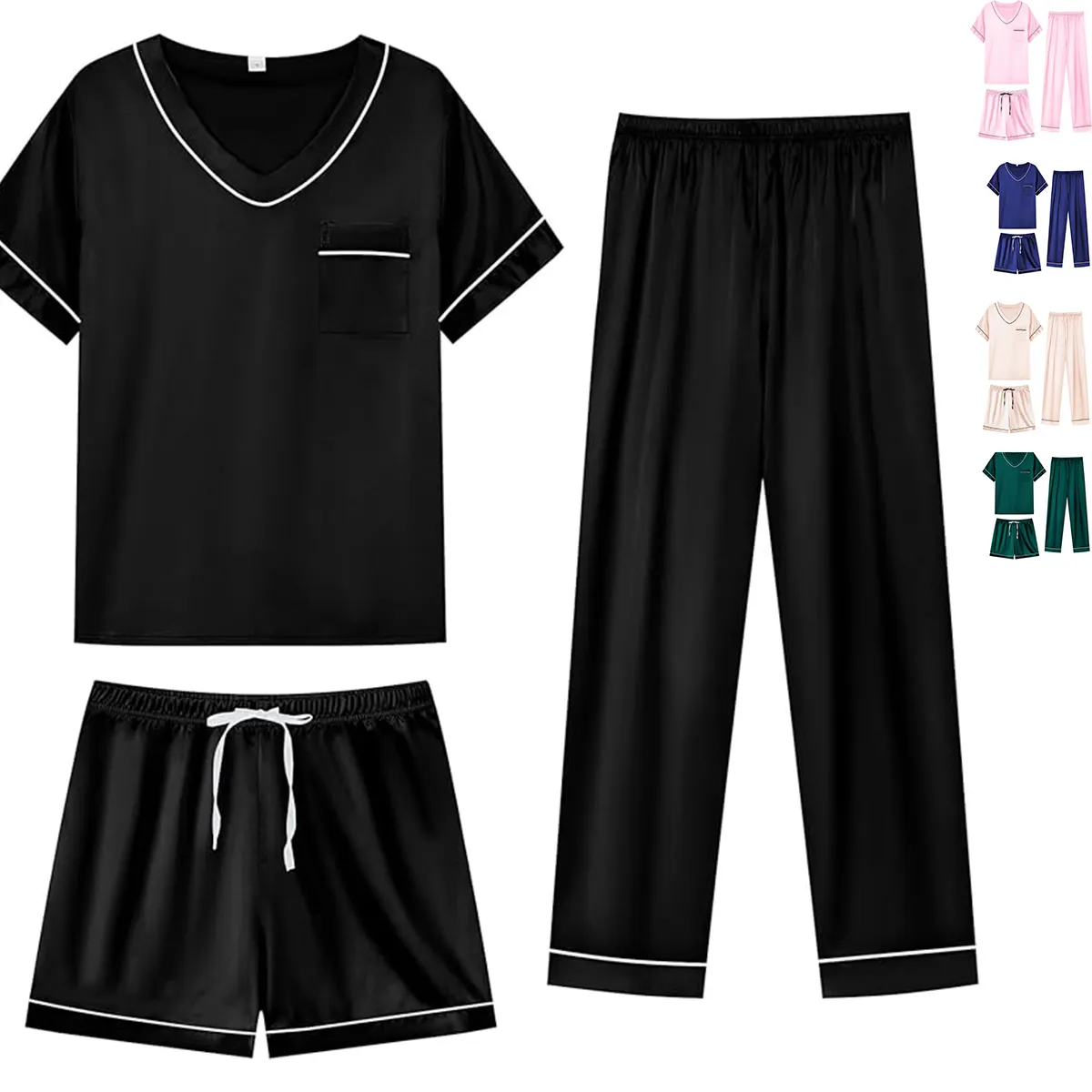 Groothandel Zijde Satijn Roze Bamboe Katoenen Nachtkleding Modale Broek Shorts 3 Stuks Sets Gezellige Loungewear Pyjama Pjs Pyjama Voor Dames