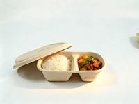 Échantillon gratuit Boîte à lunch en bagasse jetable avec couvercle Emballage à emporter biodégradable pour les fêtes