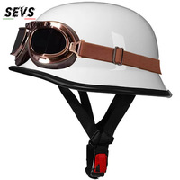 Casque demi-coque rétro vintage style allemand en ABS à dégagement rapide DOT/ECE pour moto et scooter avec lunettes à verres ambrés