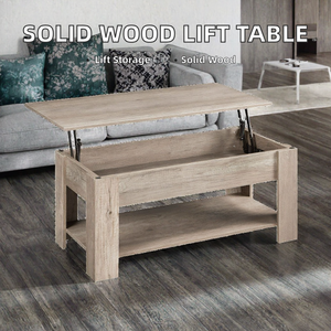Table basse moderne en bois massif avec tiroir de rangement dissimulé, table centrale en bois décorée pour salon - Product Image 2