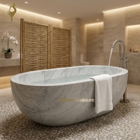 Baignoire de luxe moderne en marbre de Carrare JUNREN, cuve en pierre naturelle pour villas, design salle de bain