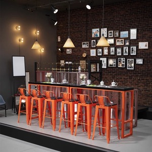 Moderno in ferro battuto in legno massello sedia da tavolo Set netto ingresso rosso muro combinazione panca <span class=keywords><strong>Bar</strong></span> per sala da pranzo per il latte negozi di tè - Product Image 2