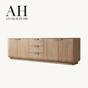 Buffet/Credenza/Meuble de rangement 4 portes et 3 tiroirs en bois de chêne naturel style Mid-Century de qualité supérieure Anchor Home pour salon, personnalisable OEM/ODM - Product Image 1