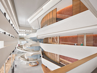 Escalier en métal courbé moderne de haute qualité avec rampe en verre pour usage intérieur dans un appartement ou une bibliothèque