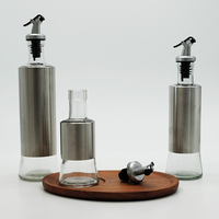 Ensemble distributeur d'huile et de vinaigre en acier inoxydable avec verre verseur Bouteilles en verre d'huile d'olive de qualité supérieure incluses
