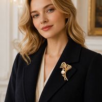 Broche de bijoux plaquée or et argent, prête à être expédiée, avec nœud papillon élégant en fleurs 3D, perles et strass en cristal