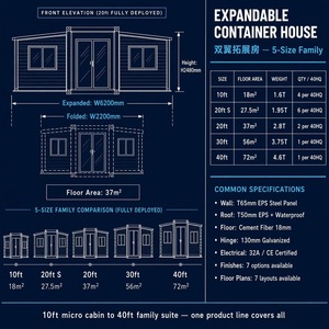 Maison conteneur extensible 5 tailles, maison préfabriquée pliable à double aile, 7 finitions, 7 configurations, équipée en usine pour hôtel de villégiature, camping - Product Image 6
