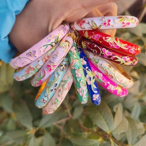 Vintage Ethnic <strong>Engraved</strong> Grain Alloy <strong>Bangles</strong> Colorful Oil Drip 18K Gold Plating Flower Relief Cloisonne Enamel <strong>Bangles</strong> - Product Image 4