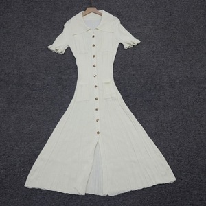 Großhandel Damenkleidung Mode Knopfleisten-Strickkleid Französisch Elegant Hochgeschnittenes Strickkleid mit Langen Ärmeln - Product Image 6