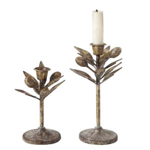 Bougeoirs coniques antiques en métal doré, porte-bougies - Product Image 1