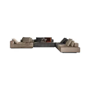 Tempat tidur Sofa Modular sudut tempat duduk ruang tamu Nordik Modern mewah Sofa berumbai kulit