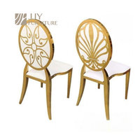 Chaise de banquet à dossier ovale en cuir blanc avec cadre doré de luxe JJY-YHY-H002 pour un dîner et des événements élégants