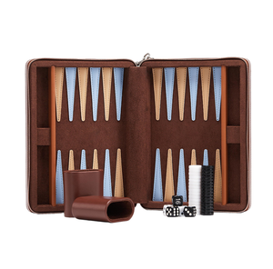 <span class=keywords><strong>Jeu</strong></span> de société classique avec étui de voyage portable en similicuir pliable à fermeture éclair pour backgammon - Product Image 2