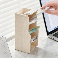 MONR Porte-stylos vertical 5 compartiments en plastique, organiseur de bureau/table pour fournitures de bureau, design effet cuir pour la maison et le bureau