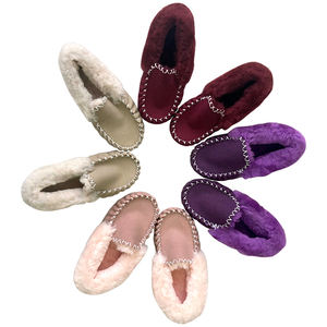 Cuir véritable Laine Femmes Chaussures Plates Mérinos Shearling Mocassins Casual Loafers EVA Plus Size Fur Winter Shoes rose Boots - Product Image 6
