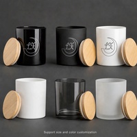 Frasco de Vidrio Mate para Velas de 13 oz con Tapa de Madera LANGXU, Envase Cilíndrico, Logotipo Dorado Personalizado, Blanco y Negro, Venta al Por Mayor