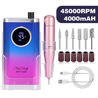 Ponceuse à ongles sans fil XSVV-602 45000 tr/min, batterie grande capacité 4000 mAh, kit de ponceuse à ongles électrique portable à dégradé pour fournitures de salon de manucure
